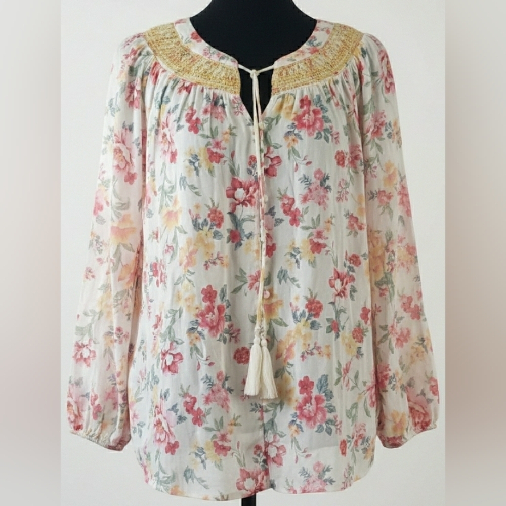 Boho 3XL Babydoll Floral Cotton Lace Cottage Prairie Flowy Soft Tunic Top New
